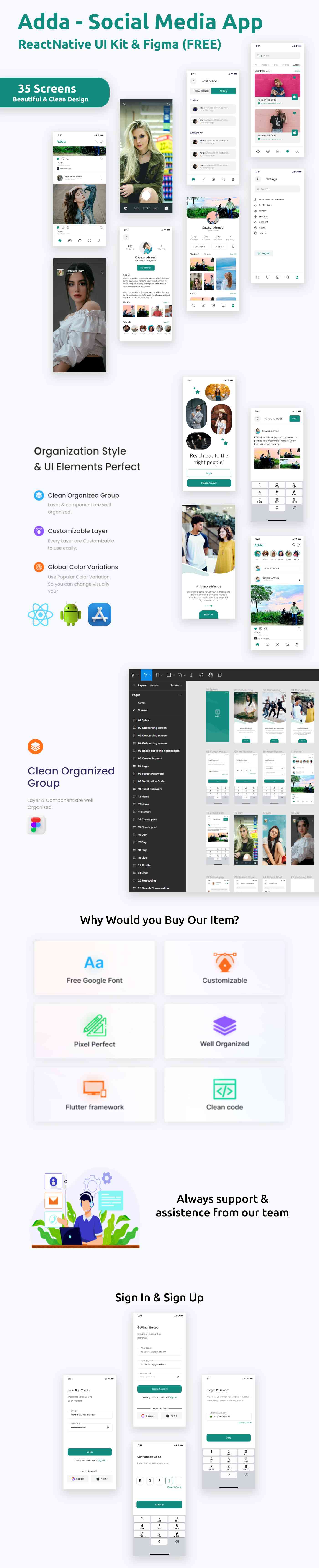 Adda ANDROID + IOS + FIGMA | UI Kit | ReactNative | Social Media App | Free Figma - 1