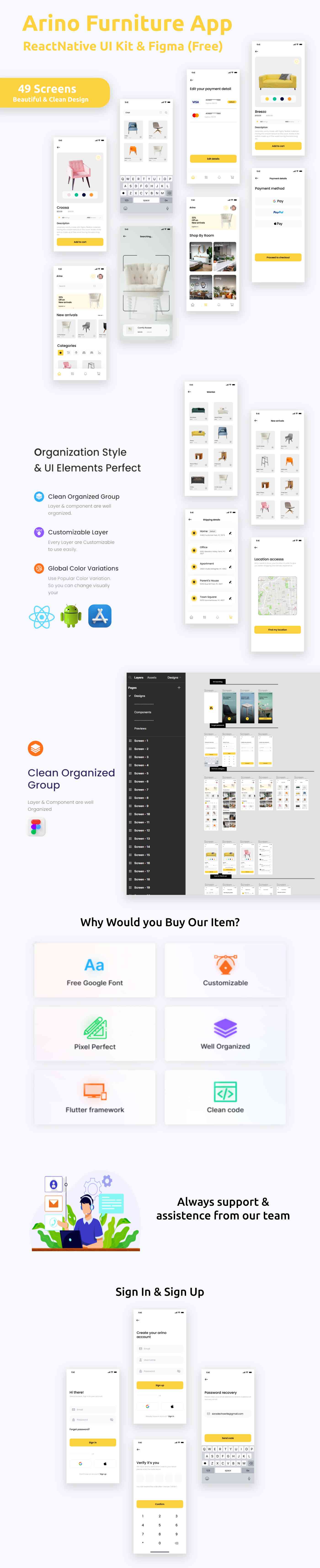 Arino ANDROID + IOS + FIGMA | UI Kit | ReactNative | Furniture Ecommerce App | Free Figma File - 1