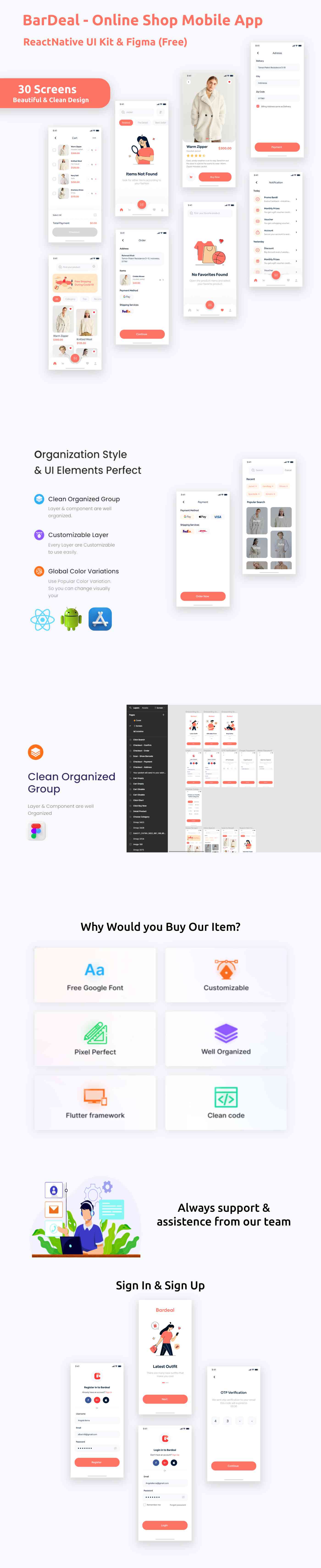 BarDeal ANDROID + IOS + FIGMA (Free) | UI Kit | ReactNative | Online Shopping Mobile App - 1