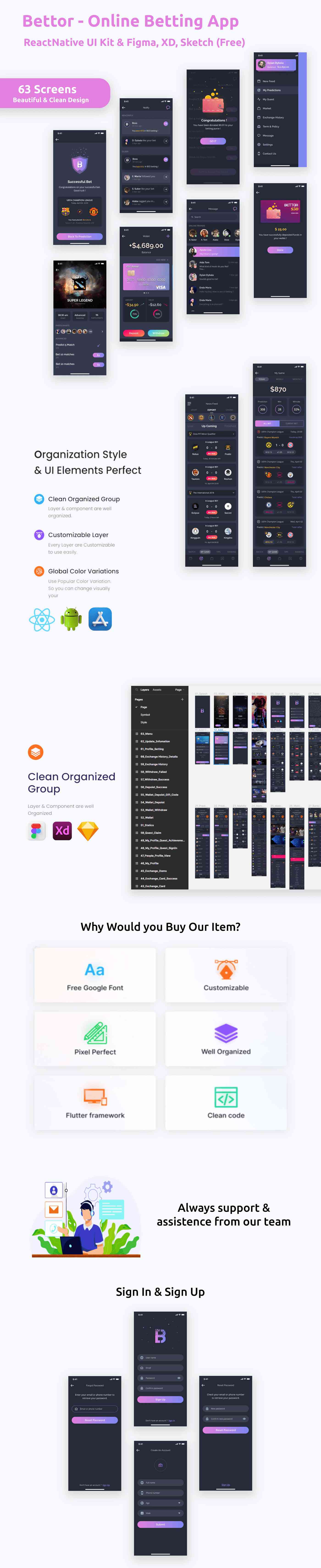 Bettor - Sports, E-sports to Casinos Game | React Native | Figma + Sketch + XD FREE - 1