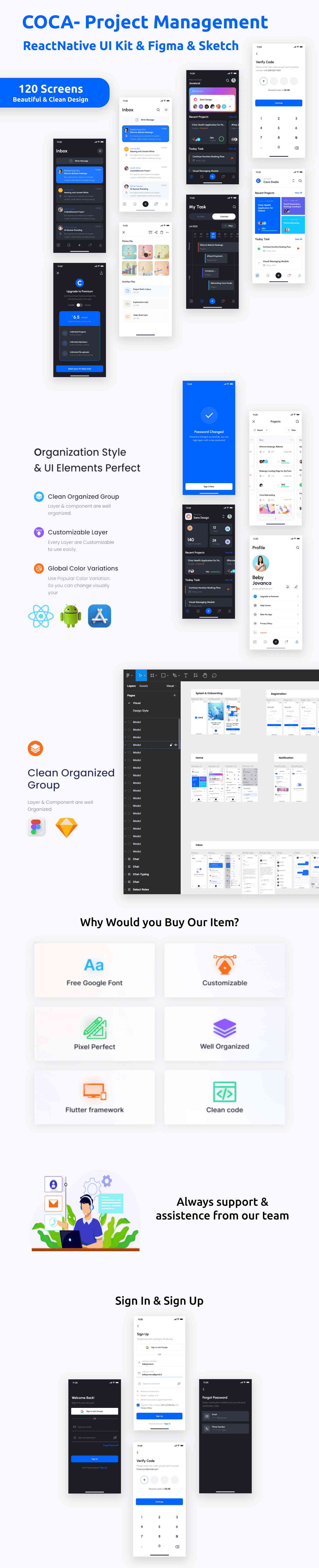 COCA - Project Management App | ANDROID + IOS + FIGMA + Sketch | UI Kit | React Native - 1