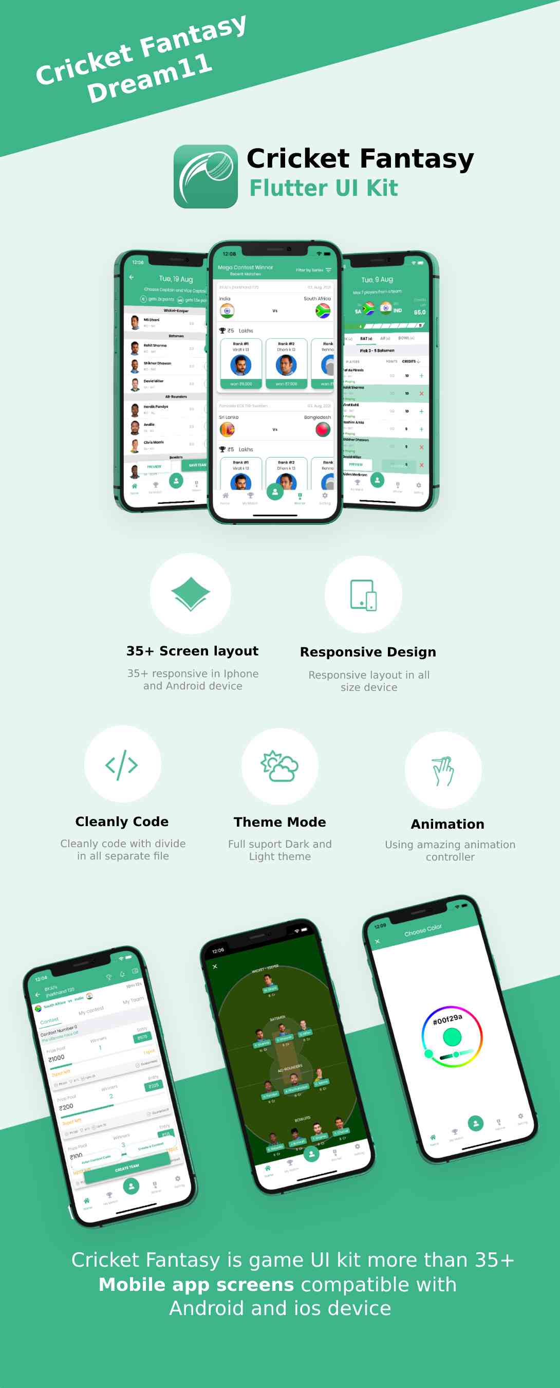 Cricket Fantasy Android App Template + iOS App Template | Flutter | Cricket Fantasy Game Dream11 - 2