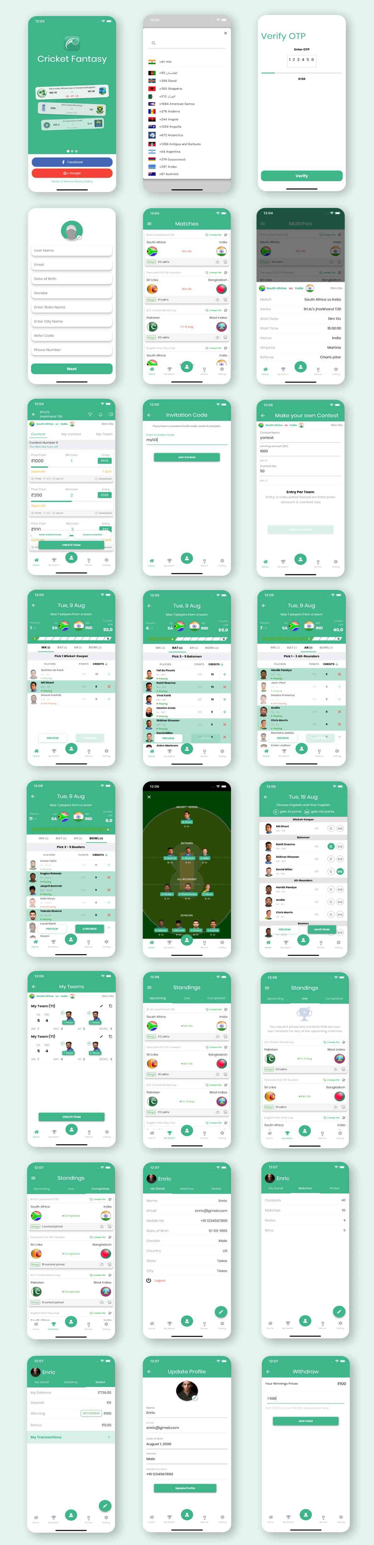 Cricket Fantasy Android App Template + iOS App Template | Flutter | Cricket Fantasy Game Dream11 - 3