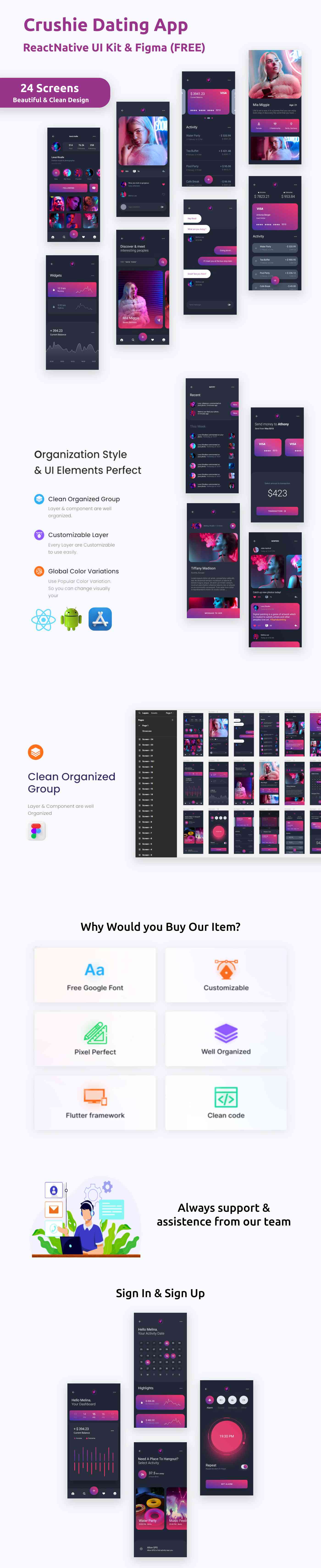 Dating App ANDROID + IOS + Figma (Free) | Reactnative CLI | UI Kit | Crushie - 1