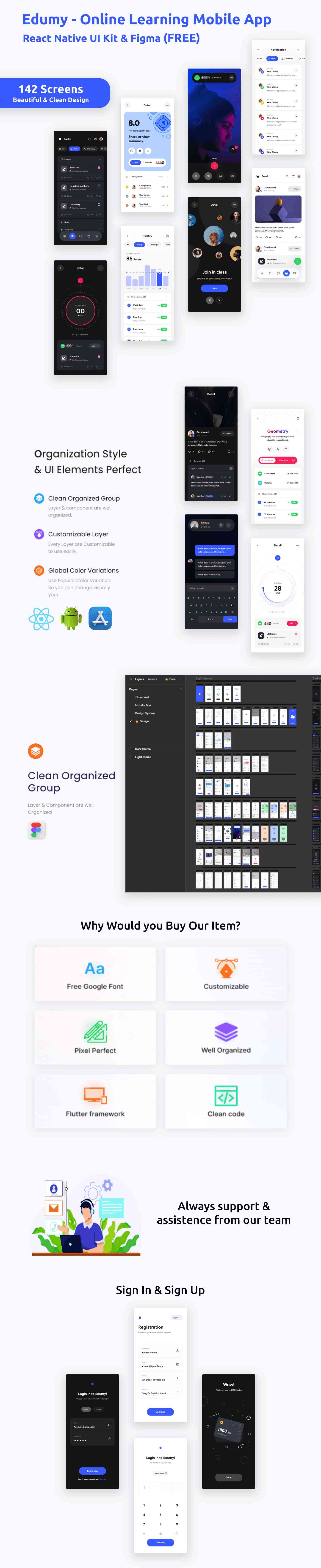 Online Learning Mobile App | UI Kit | ReactNative | Figma FREE | Edumy - 1