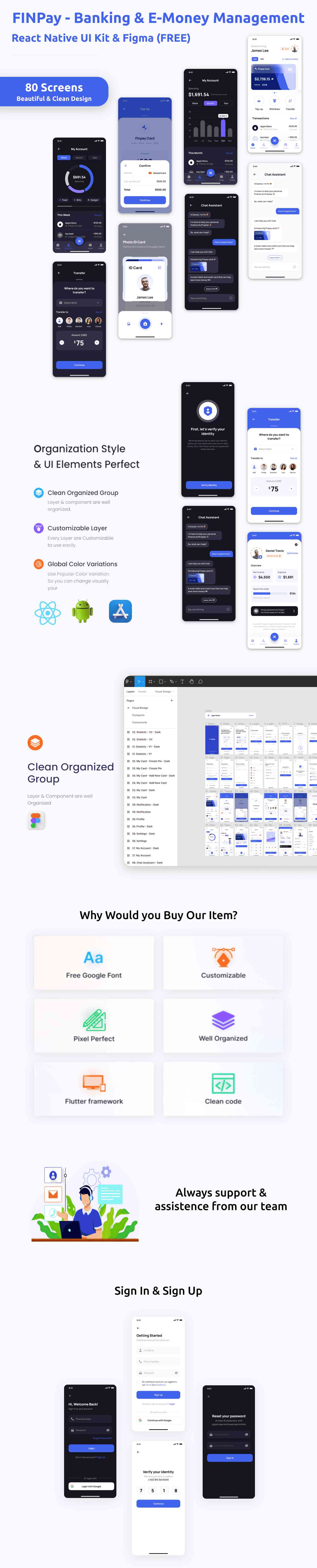 FinPay App ANDROID + IOS + FIGMA (FREE) | UI Kit | React Native | Banking, E-Money Management - 1