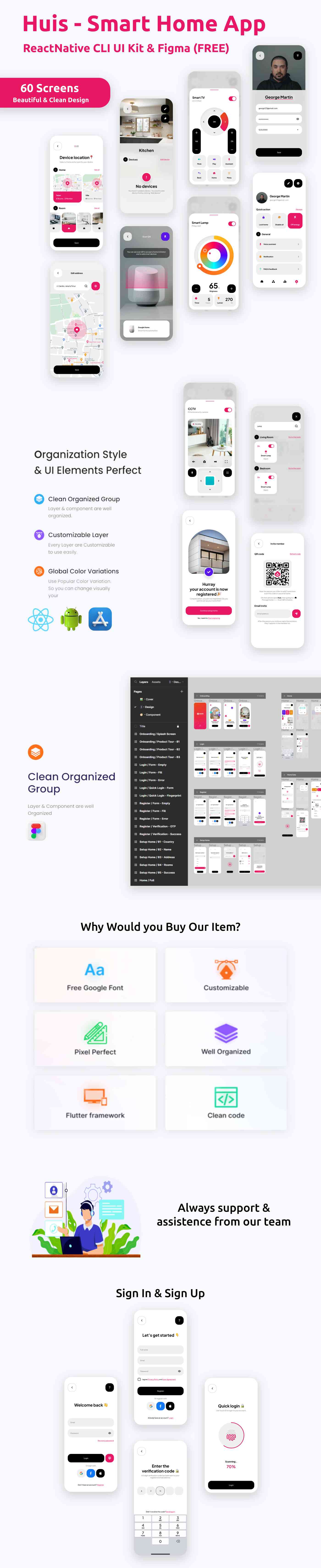 Smart Home App | UI Kit | React Native CLI | Figma FREE | HUIS - 1