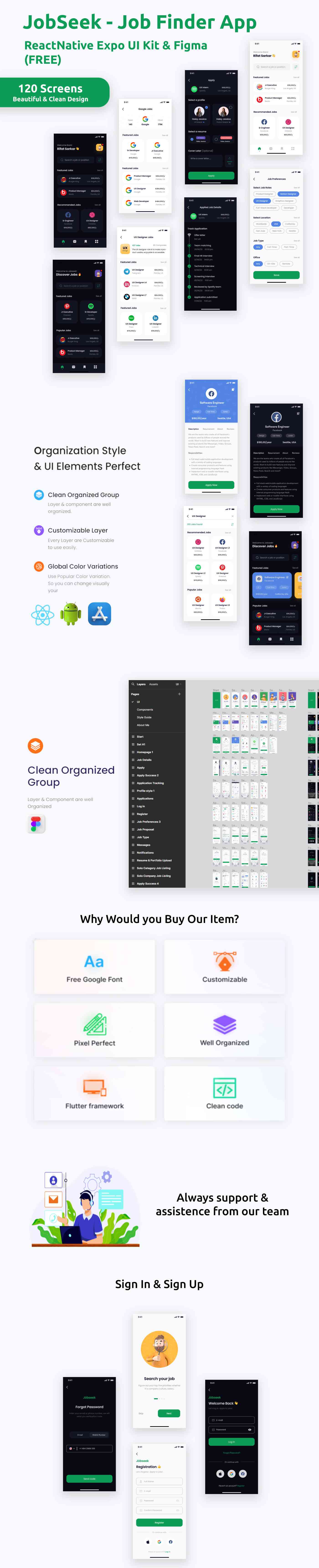 Online Job Finder App | UI Kit | ReactNative Expo | Figma FREE | JobSeek - 2