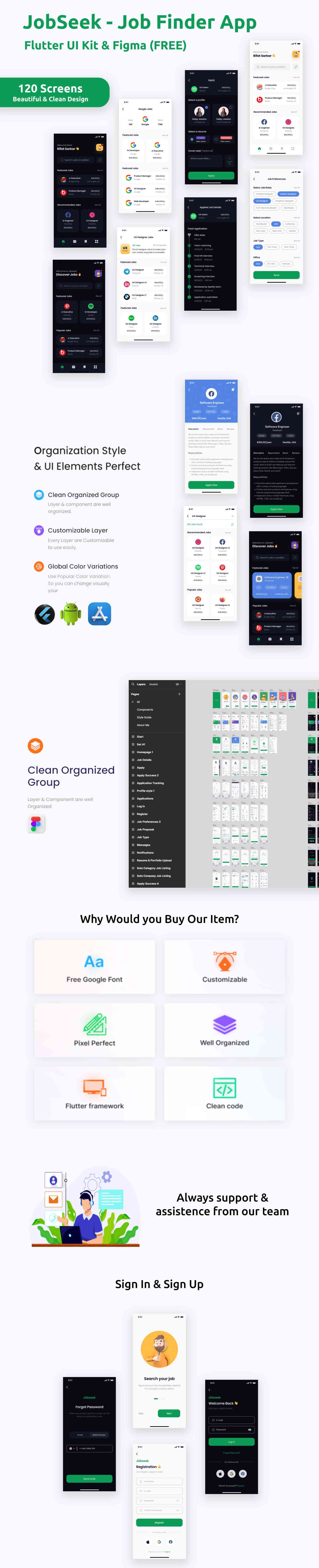 Online Job Finder App | UI Kit | Flutter | Figma FREE | JobSeek - 1