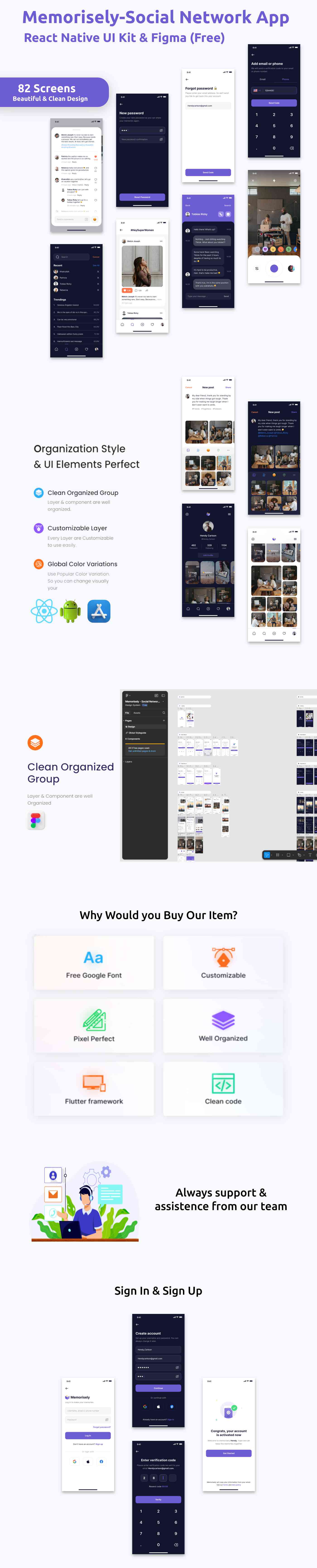 Social Network App ANDROID + IOS + FIGMA | UI Kit | ReactNative CLI | Life Time Update | Memorisely - 2