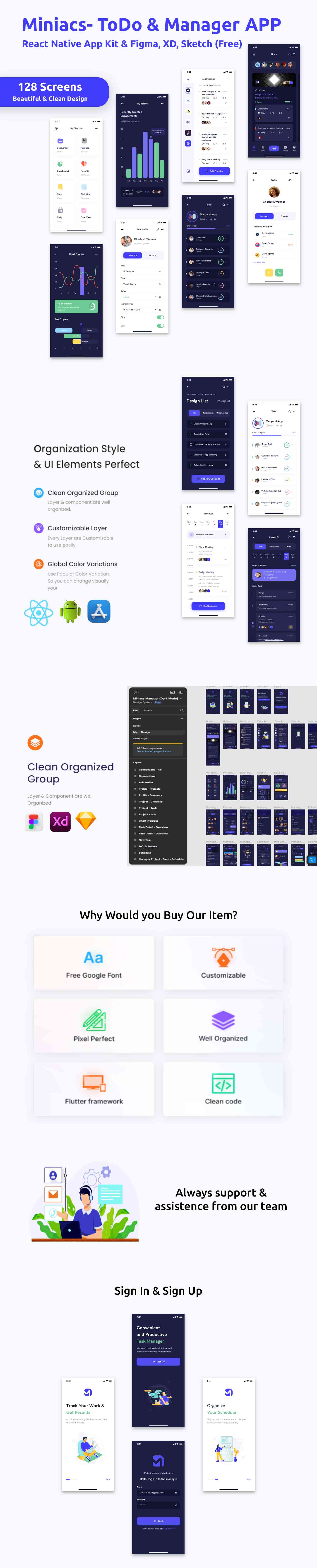 Manager Business App ANDROID + IOS + FIGMA + XD + Sketch | UI Kit | ReactNative | Miniacs