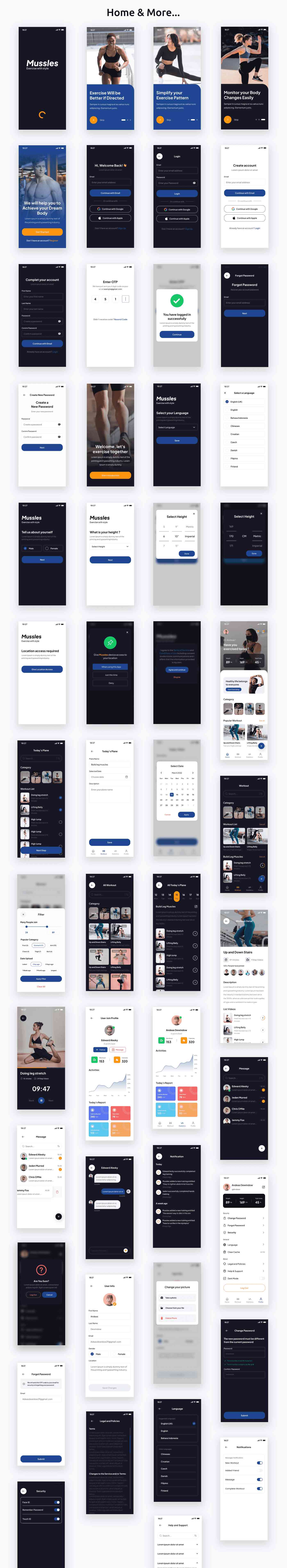 Workout Apps | UI Kit | React Native | Figma (FREE) | Mussles - 2