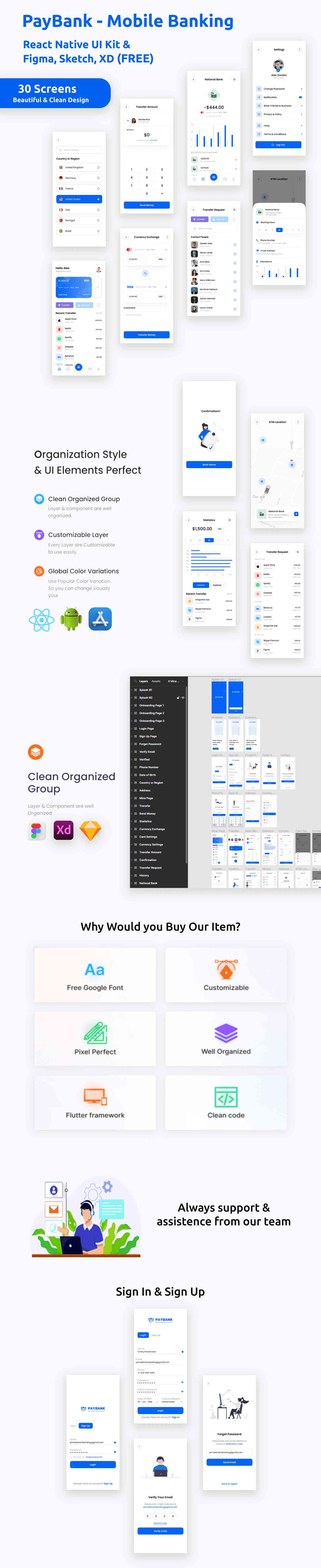 Mobile Banking App | UI Kit | ReactNative | Figma + Sketch + XD FREE | PayBank - 1
