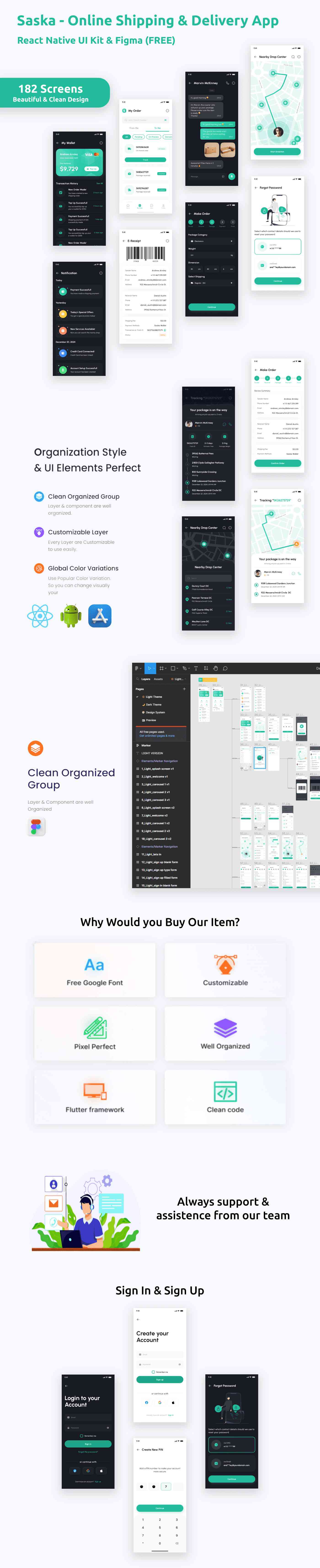Shipping & Delivery App | UI Kit | React Native | Figma FREE | Life Time Update | Saska - 1