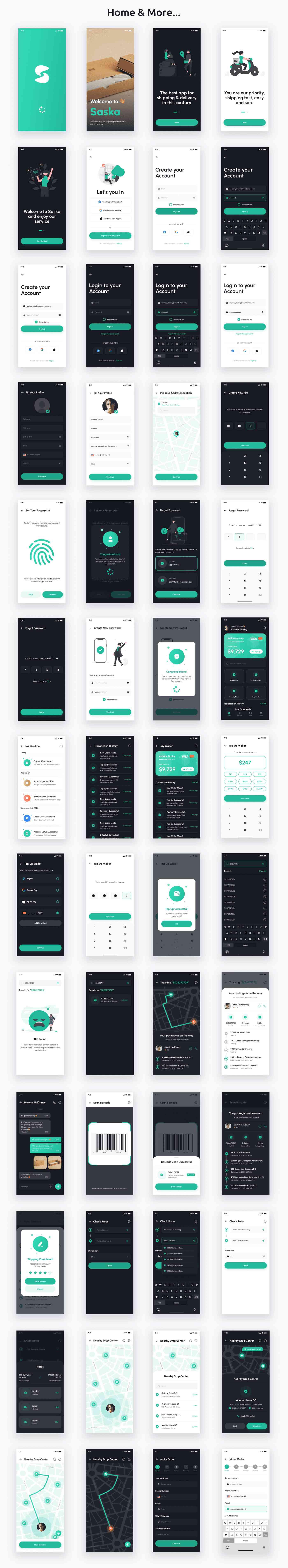 Shipping & Delivery App | UI Kit | React Native | Figma FREE | Life Time Update | Saska - 2