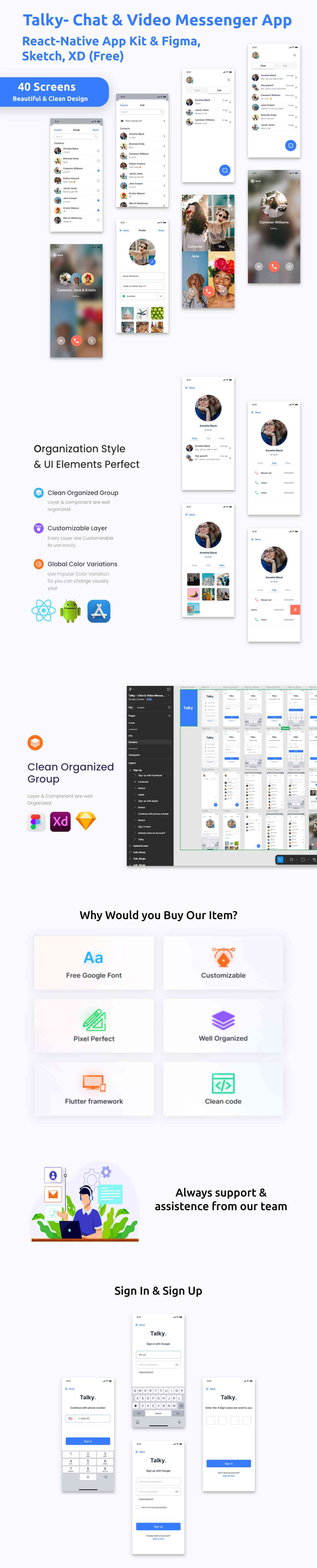 Chat & Video Messenger App ANDROID + IOS + FIGMA + XD + Sketch | UI Kit | ReactNative | Talky - 2