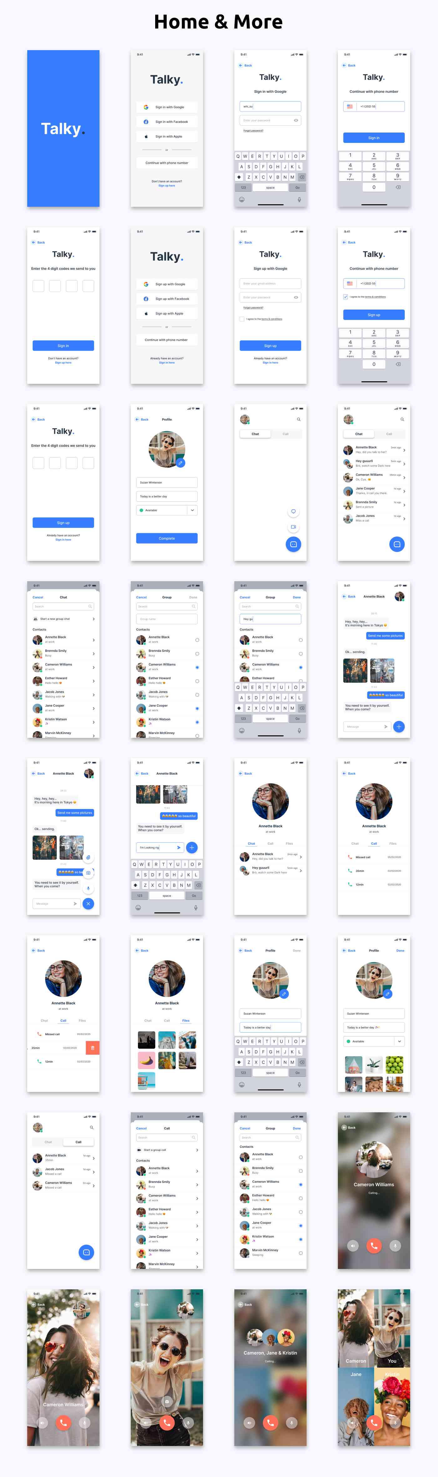 Chat & Video Messenger App ANDROID + IOS + FIGMA + XD + Sketch | UI Kit | Flutter | Talky