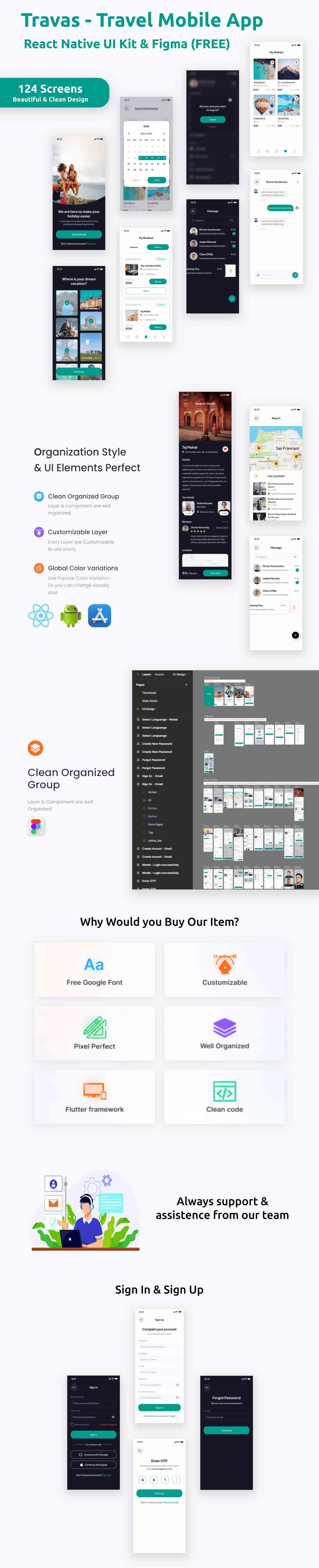 Travel Mobile App | UI Kit | React Native | Figma FREE | Travas - 1